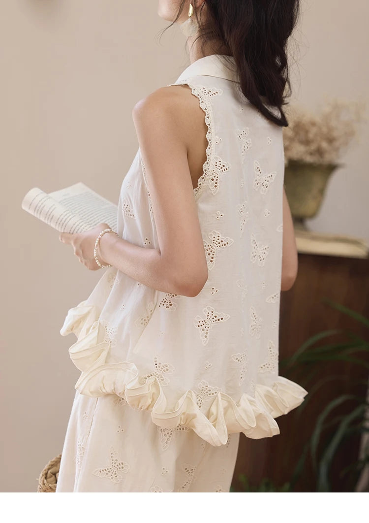 MISHOW Cotton Butterfly Hollow Lace Shirt with Tube Top MXE34X1808
