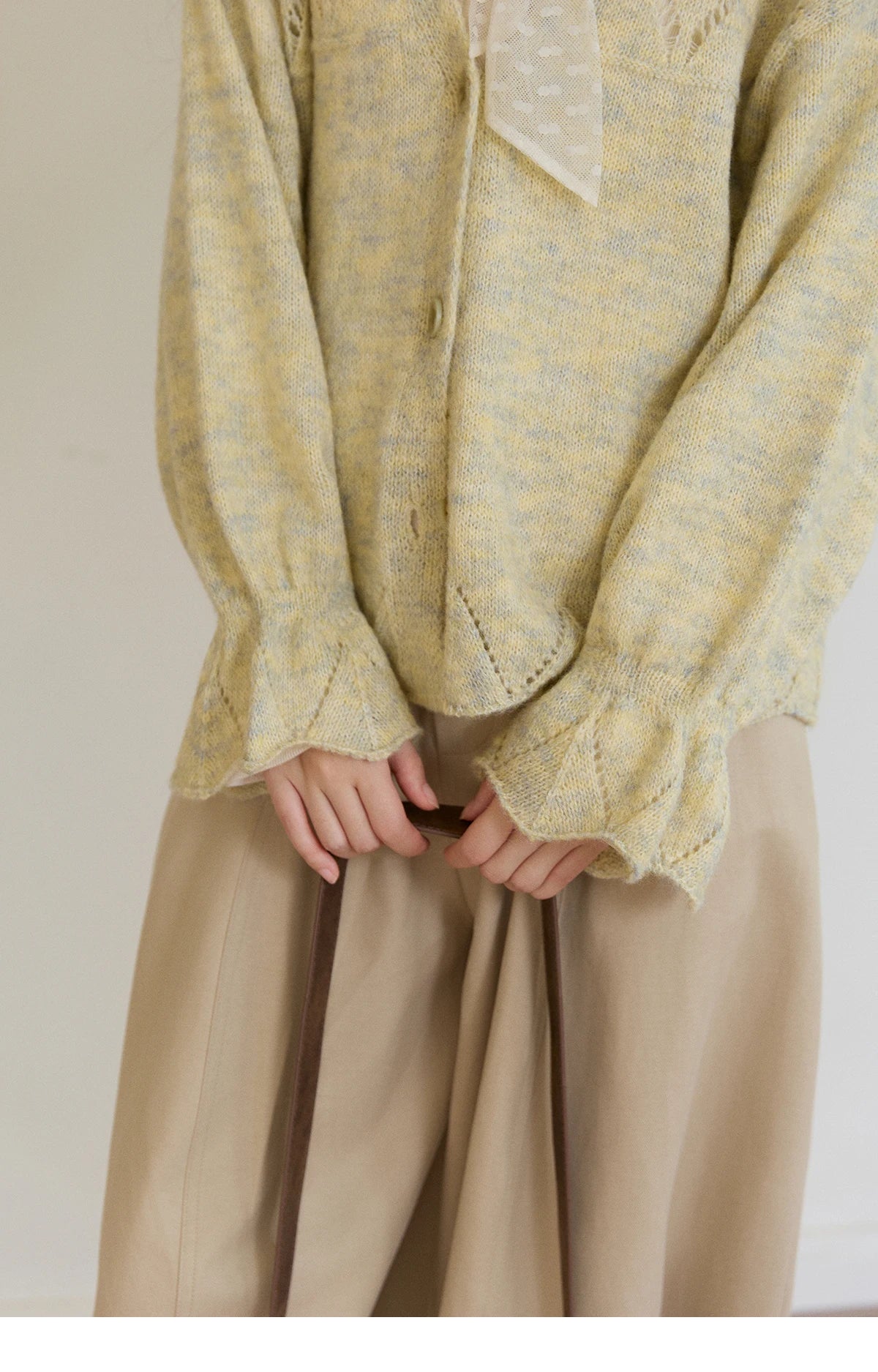 Mishow Marled Yellow Mohair Flare Sleeve Cardigan MXF108Z1021