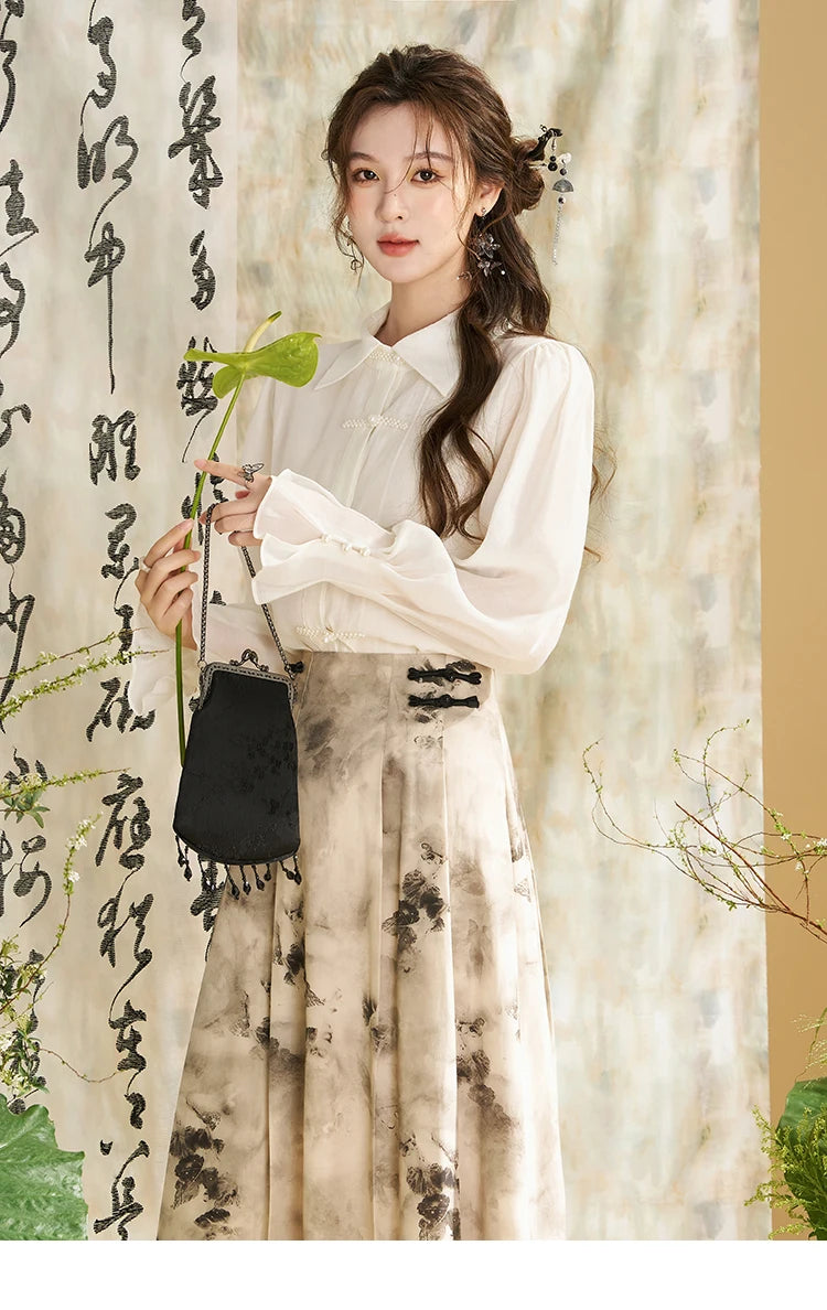 MISHOW Chinese Lapel Shirt Pearl Embellishments Petal Sleeve MXD11X1344