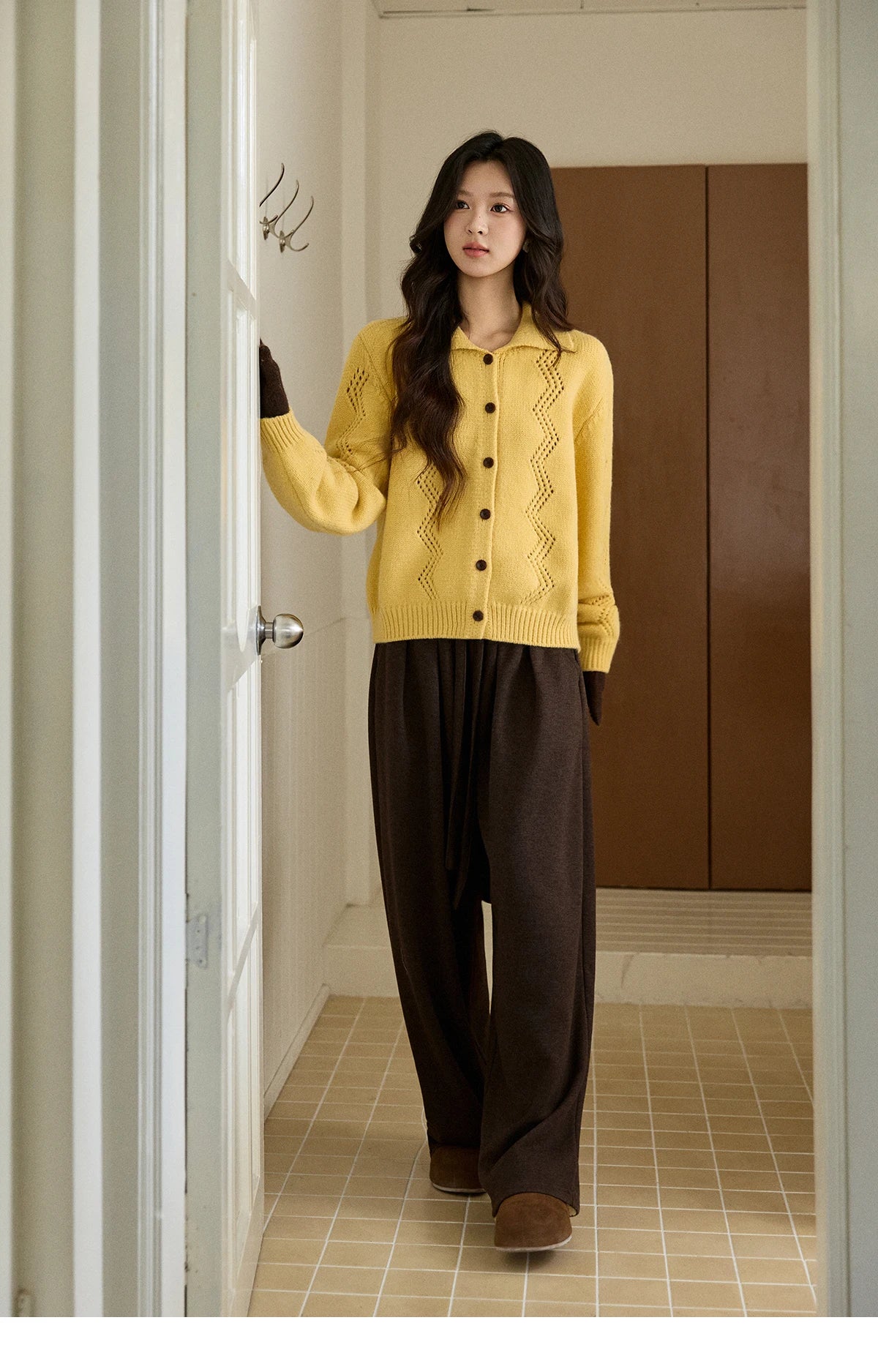 Mishow Yellow Hollow Pattern Lapel Cardigan MXE94Z2961