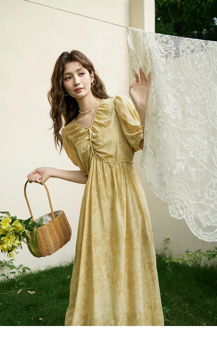 MISHOW French Chiffon Floral Puff Sleeve Dress MXD23L1878