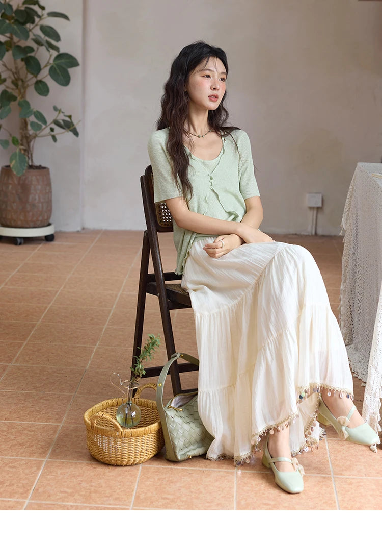 Mishow Mint Green Fake Two-Piece Short Sleeve Cardigan MXE36Z1286
