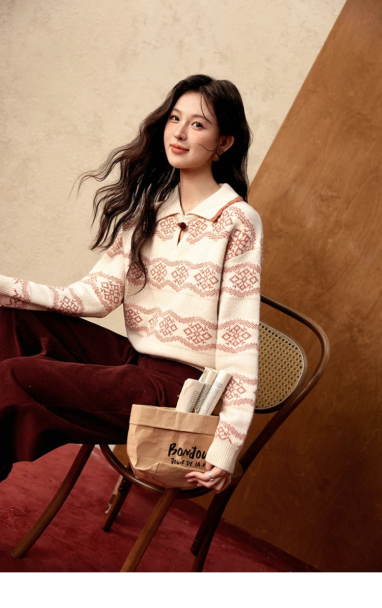 Mishow Christmas Fair Isle Turn Down Collar Pullover MXD59Z1042