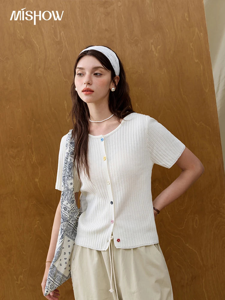 Mishow Short Sleeve Round Neck Summer Cardigan MXE34Z1268