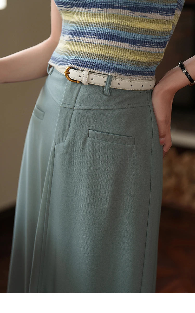 MISHOW Suit Straight Midi Skirt High Waist Slim Front Fork Rear Elastic MXC15B0026