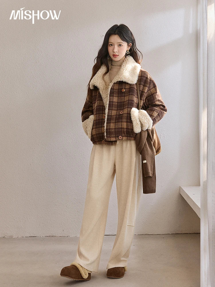 Mishow Retro Plaid Large Lapel Padded Jacket MXE87W1004