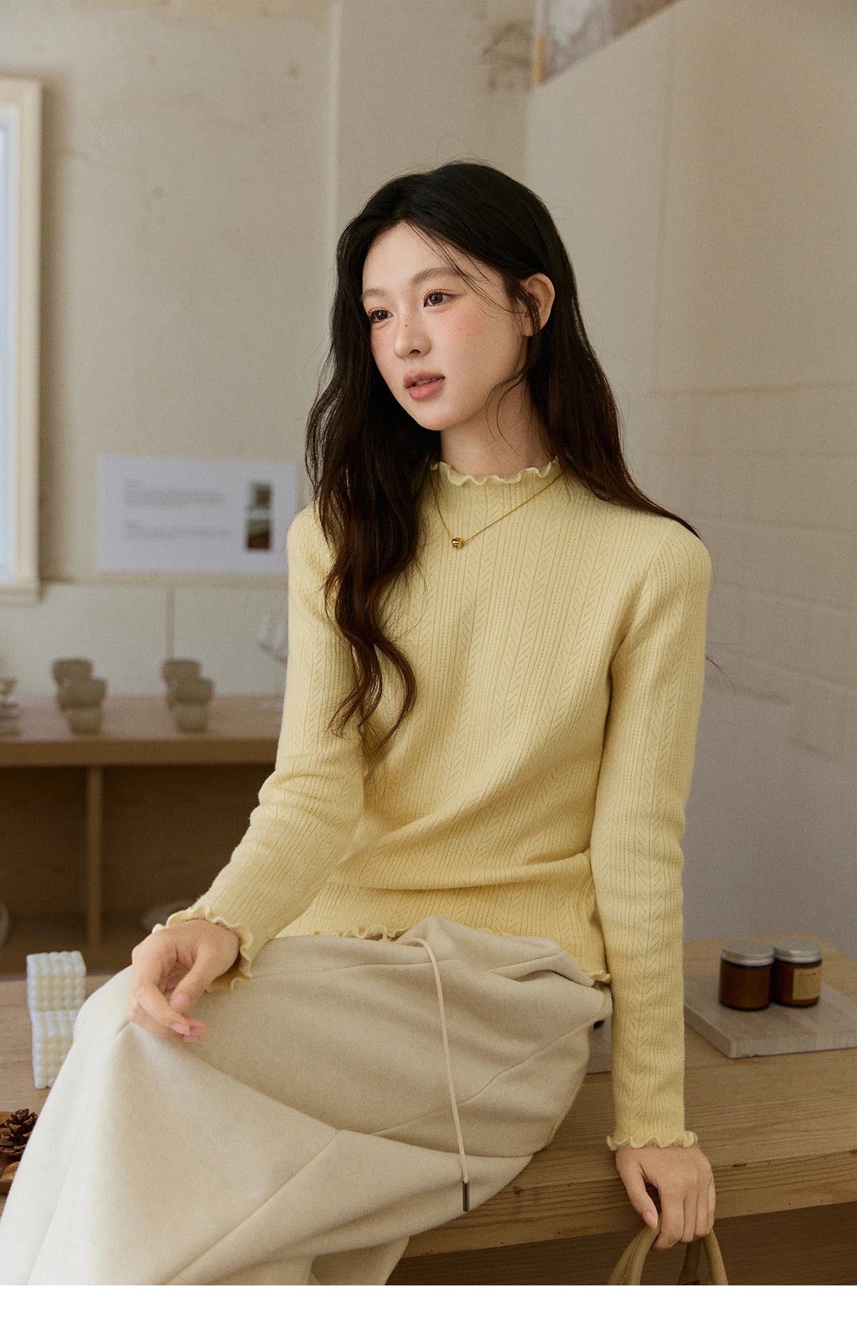 Mishow One Piece Velvet Mock Neck Knitted Top MXE88Z2597