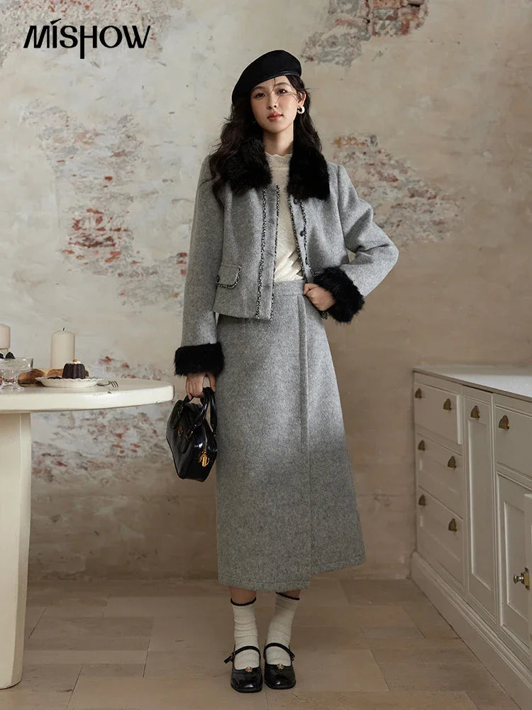Mishow Short Tweed Jacket & Midi Skirt Set MXD54W0553