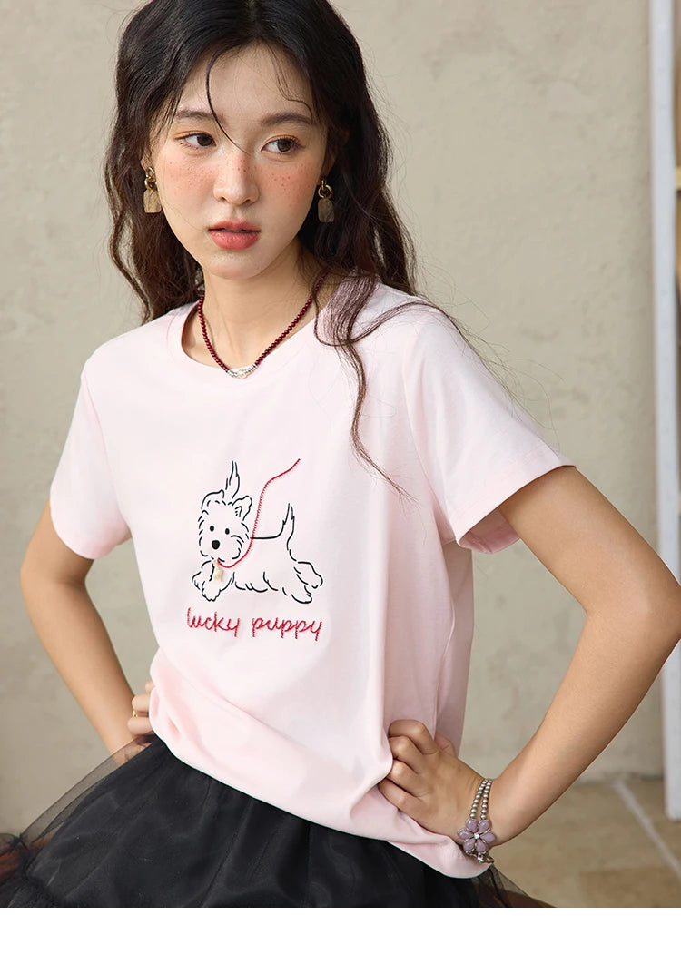 Mishow Cute Puppy Printed Short Sleeve Tee MXE36T0640