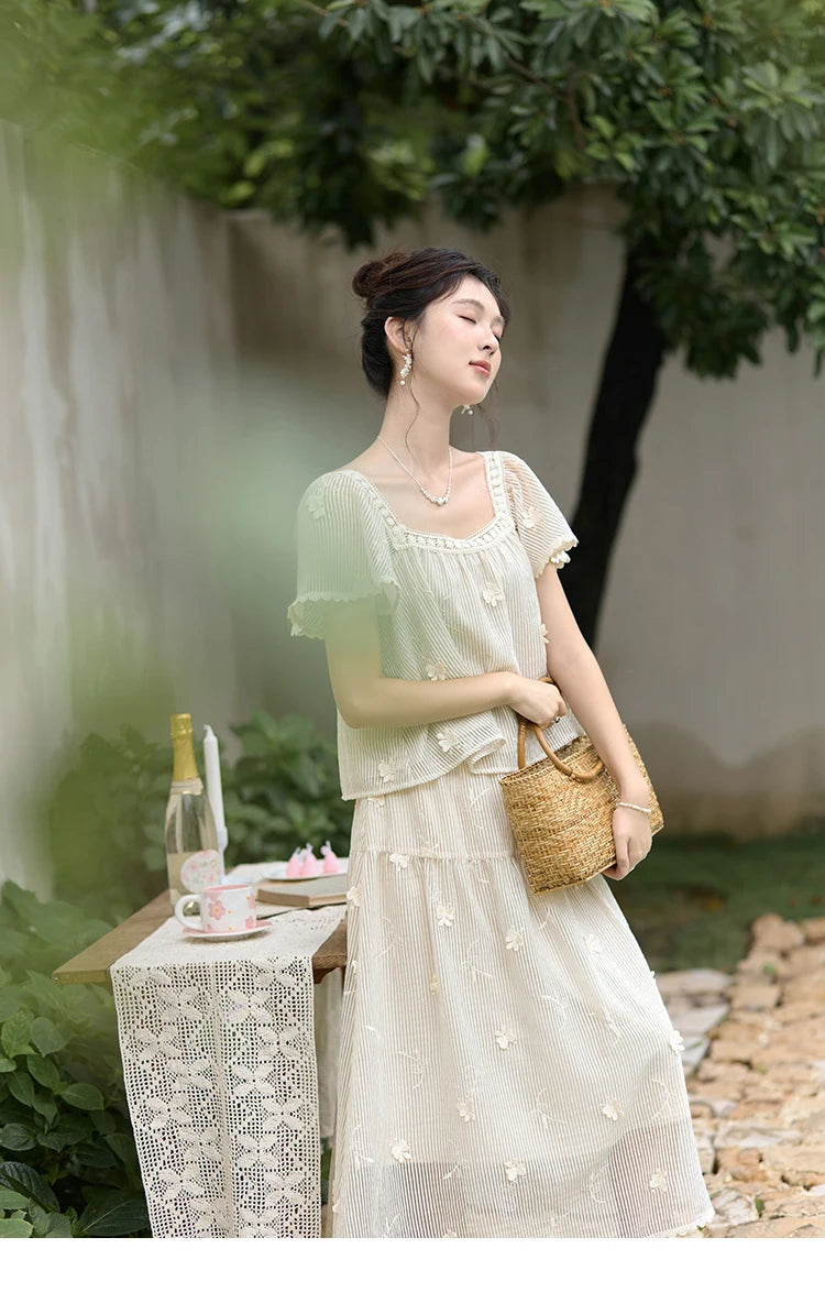 MISHOW Butterfly Flying Sleeve Blouse & Elastic Waist Skirt Set MXD29X1559