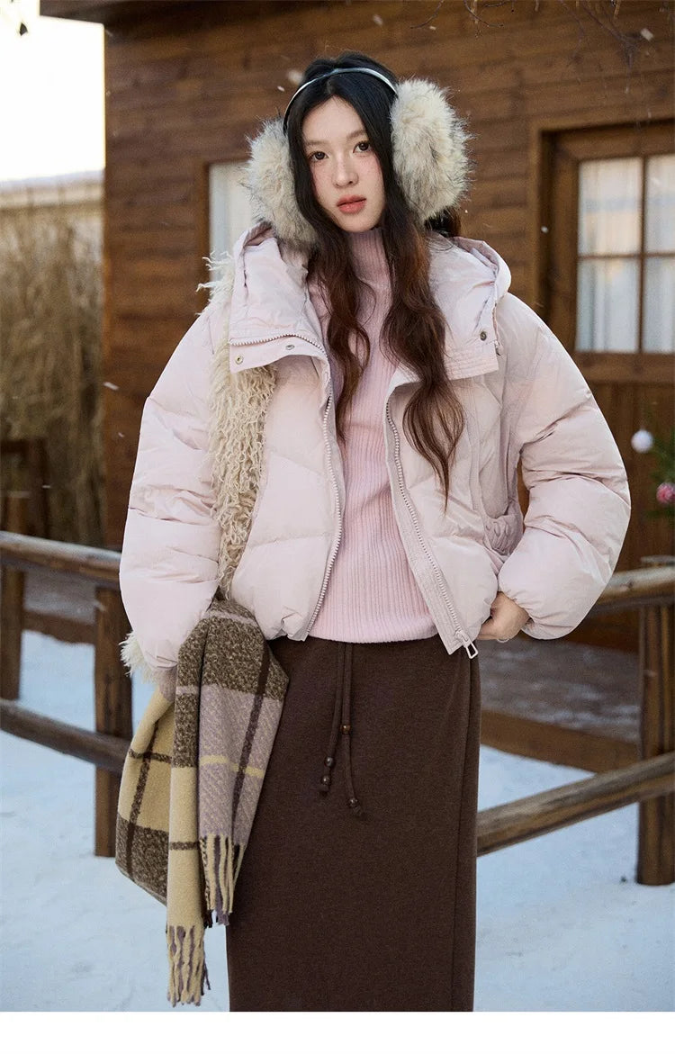 Mishow Hooded 90% White Duck Down Short Coat MXE51Y0080