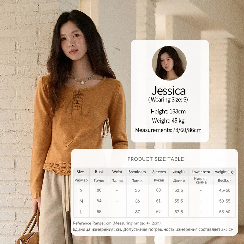 Mishow Beige Contrast French Hem Crochet Sweater MXE89Z2634