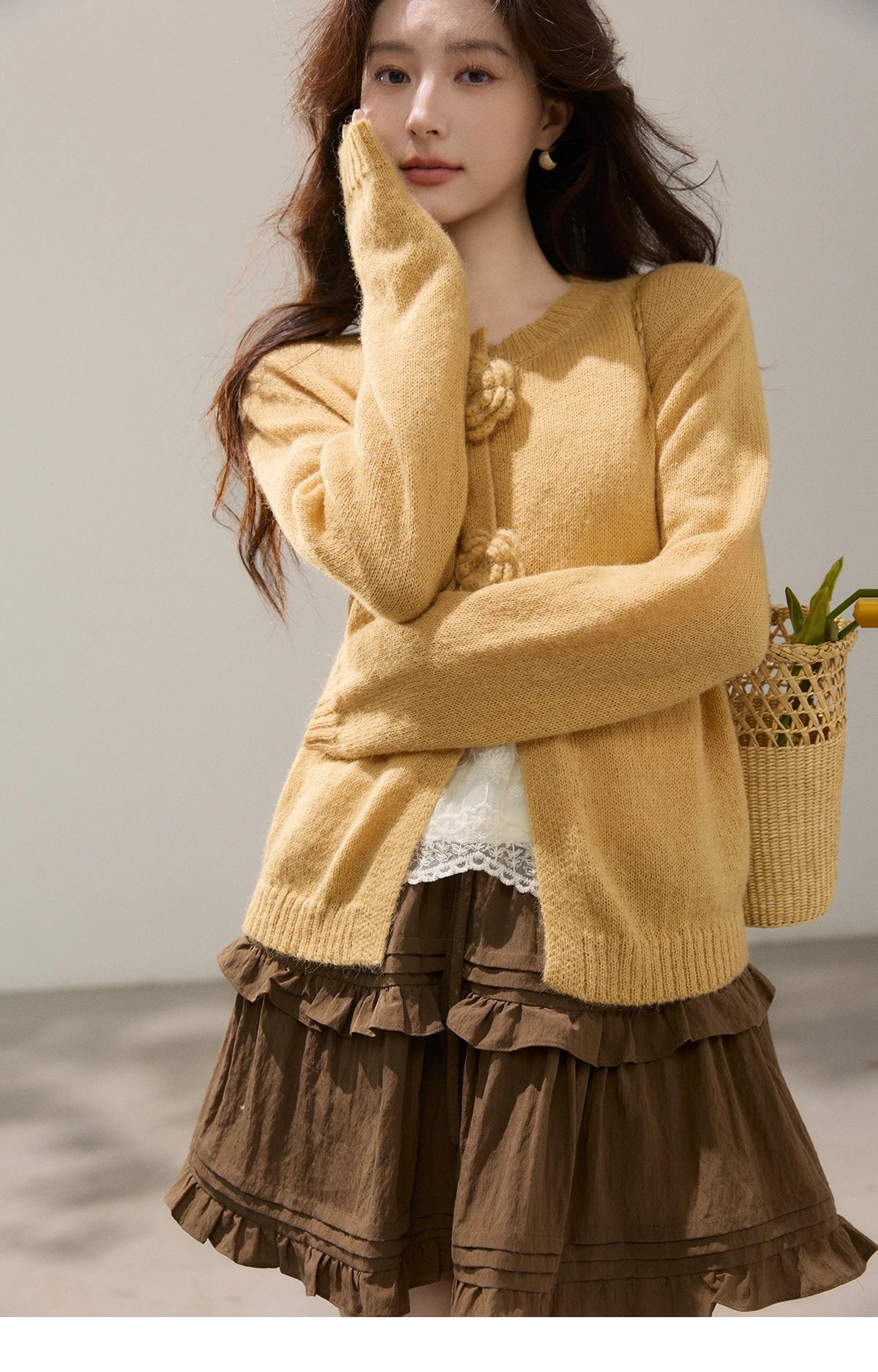 Mishow Flower Decor Mohair Fork Knit Cardigan MXF15Z3051