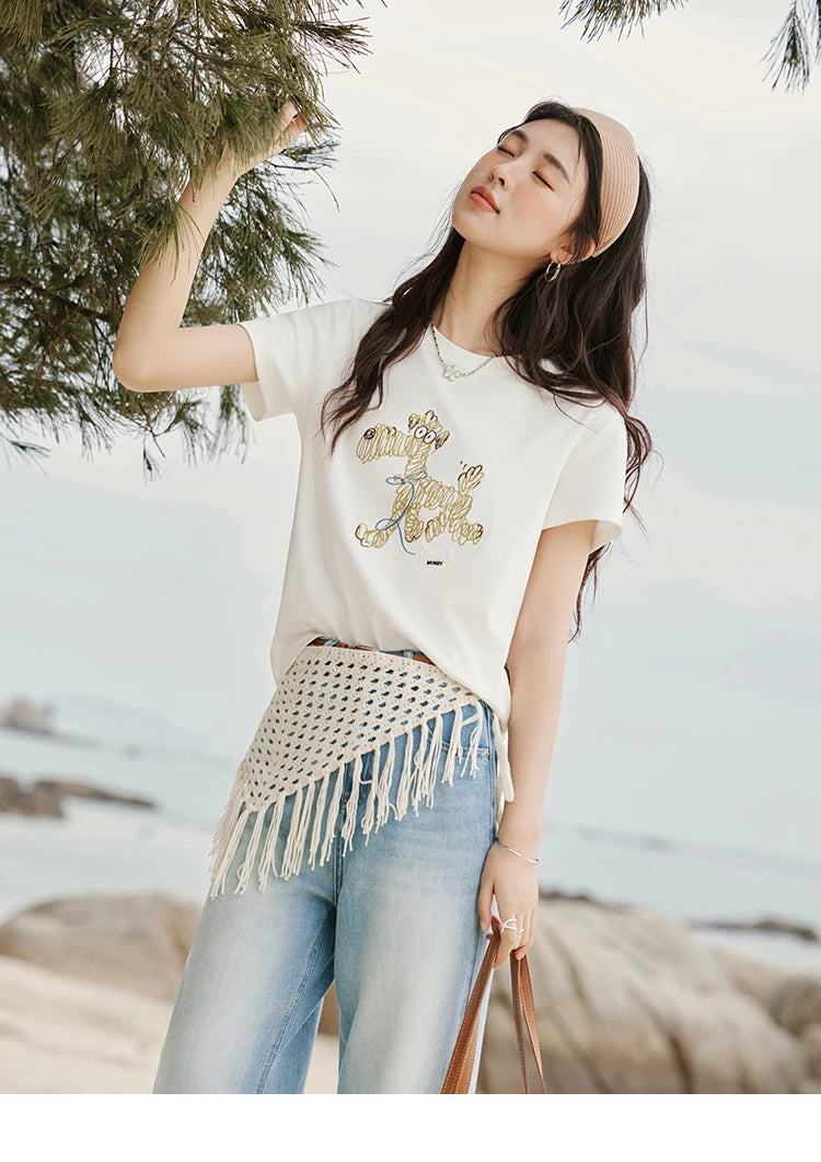 Mishow Cartoon Print Loose Embroidery Tee MXE31T0550