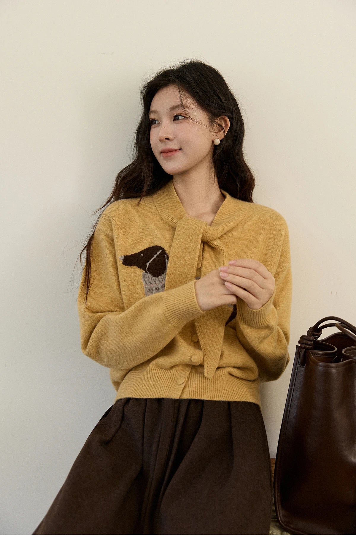 Mishow Pink Dachshund Pattern Bow Collar Cardigan MXE94Z2997