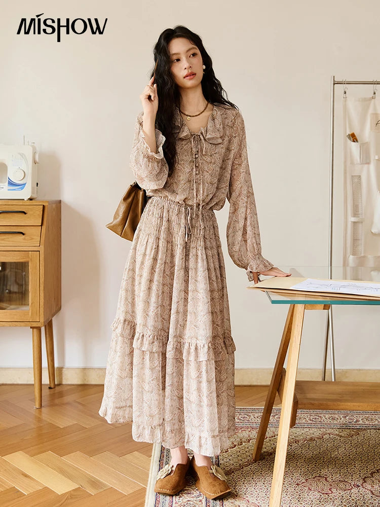 Mishow Cashew Flower Print Ruffled Tie Waist Dress MXE46L2520