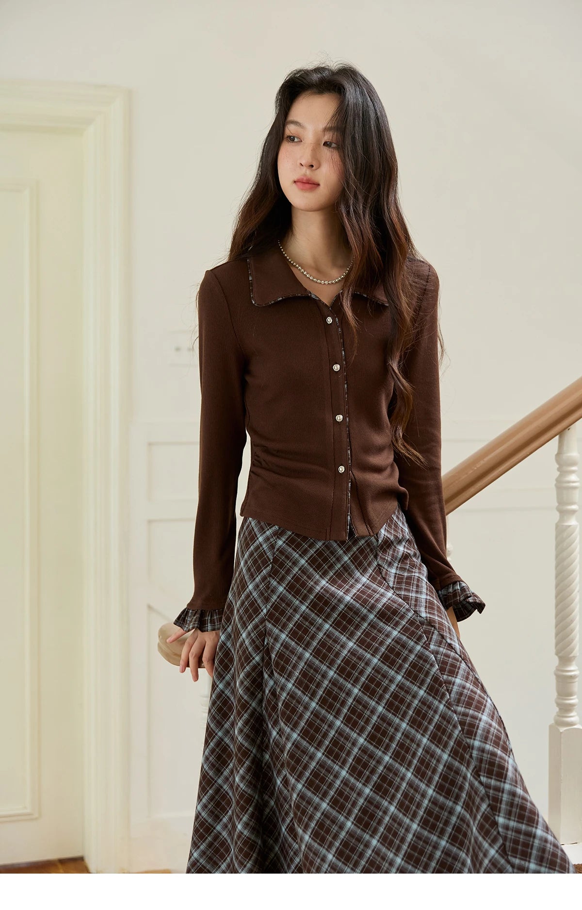 MISHOW Irregular Plaid Skirt Contrasting High Waist A-LINE MXE47B2436