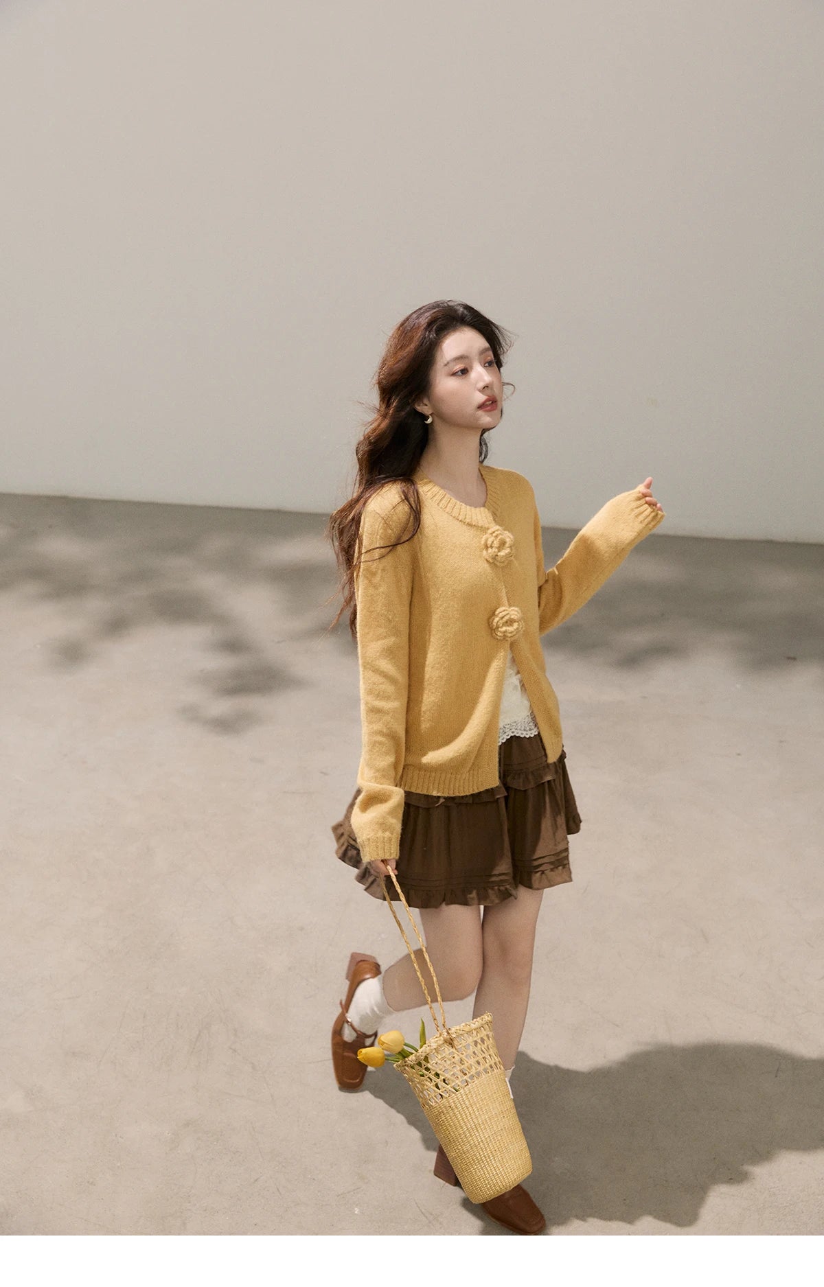 Mishow Flower Decor Mohair Fork Knit Cardigan MXF15Z3051