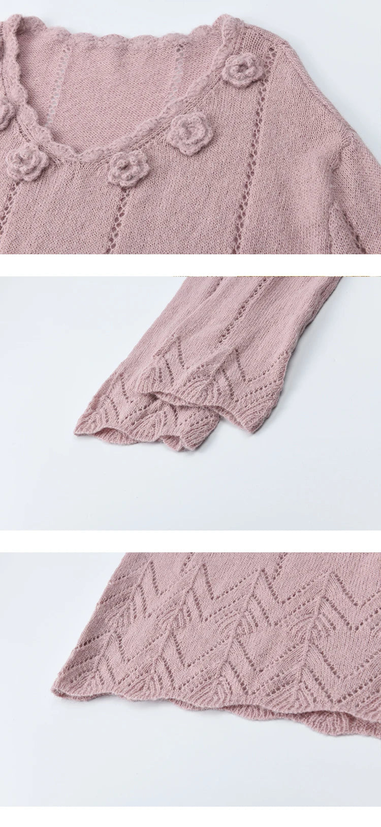 Mishow Purple Hollow Wave V-Neck Crochet Pullover MXE45Z1391