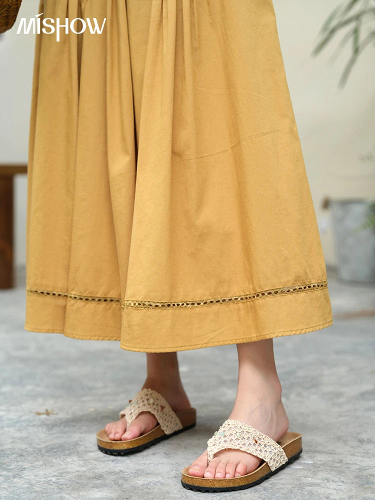 MISHOW High Waist Skirt Pocket Lace Hollow Out A-LINE MXE35B0724