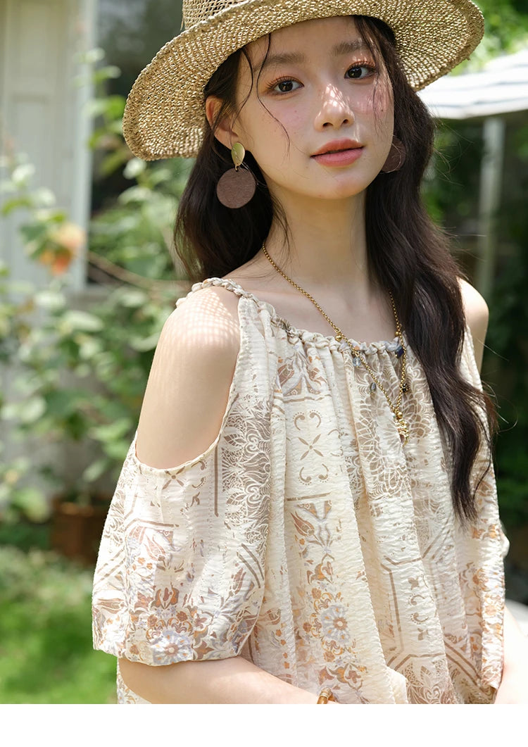 Mishow Bohemian Print Top & Beaded Tassel Drawstring Shorts Set MXE39T0723