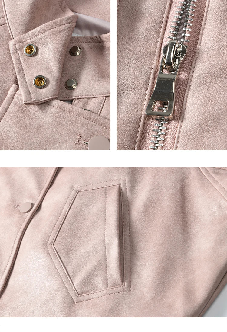 MISHOW Pink Purple Leather Coat Stand Collar Motorcycle Style MXE13W0707