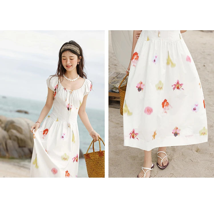MISHOW Korean Cotton Print Drawstring Dress MXE32L2212