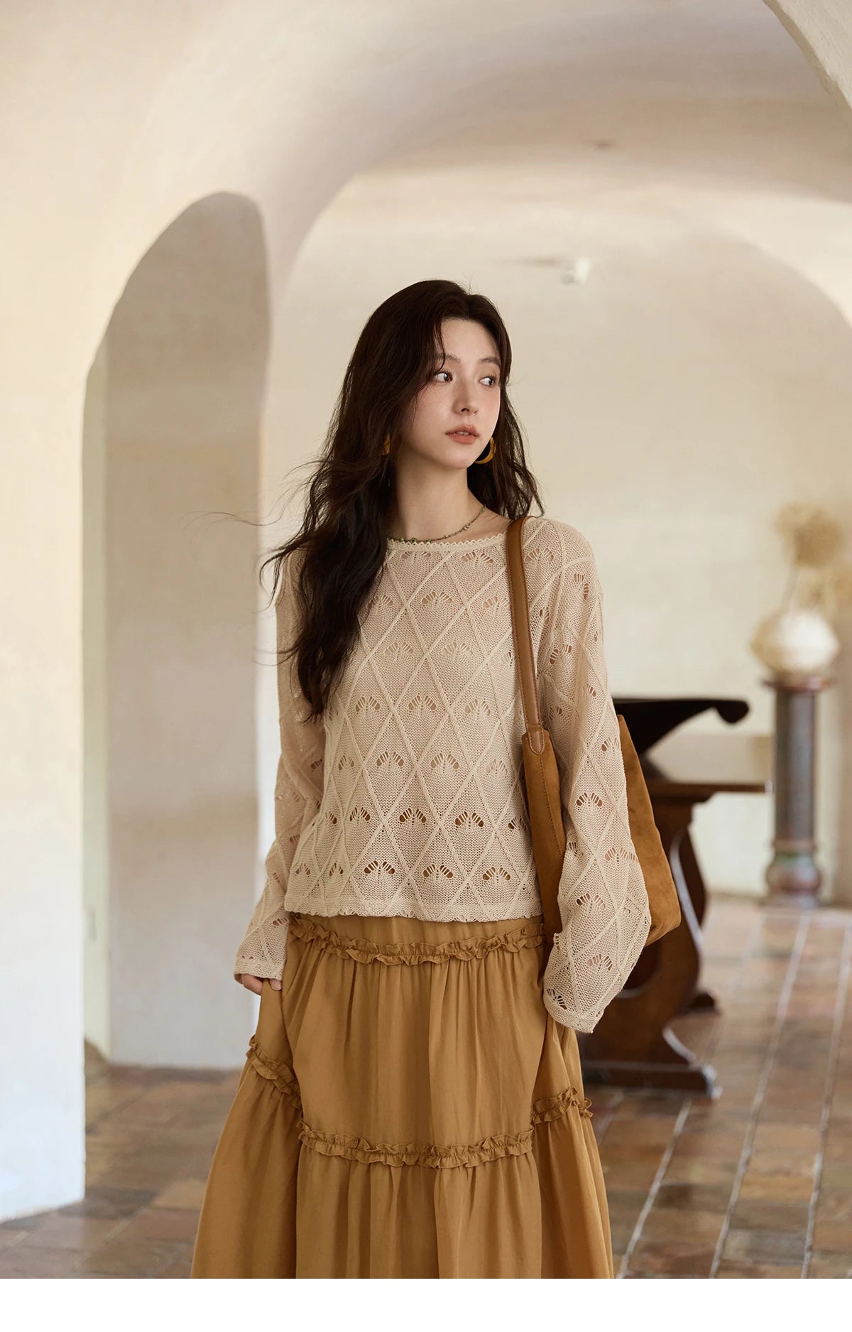 Mishow Diamond Patterned Hollow Scoop Neck Sweater MXE42Z1332