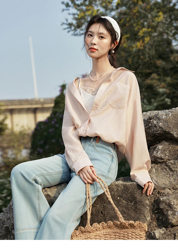 MISHOW Fake Two-Piece Blouse Turn-Down Collar Long Sleeve MXE16C0777