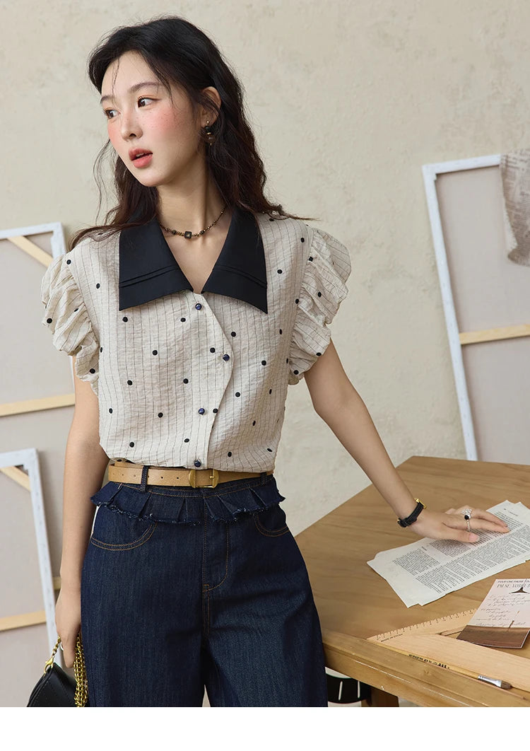 MISHOW Polka Dot Blouse Butterfly Sleeve MXE31C0776