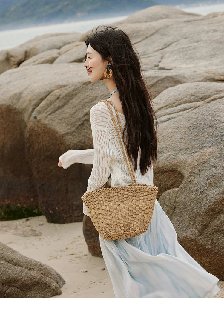 Mishow White V-Neck Slim Knit Summer Cardigan MXE16Z1193