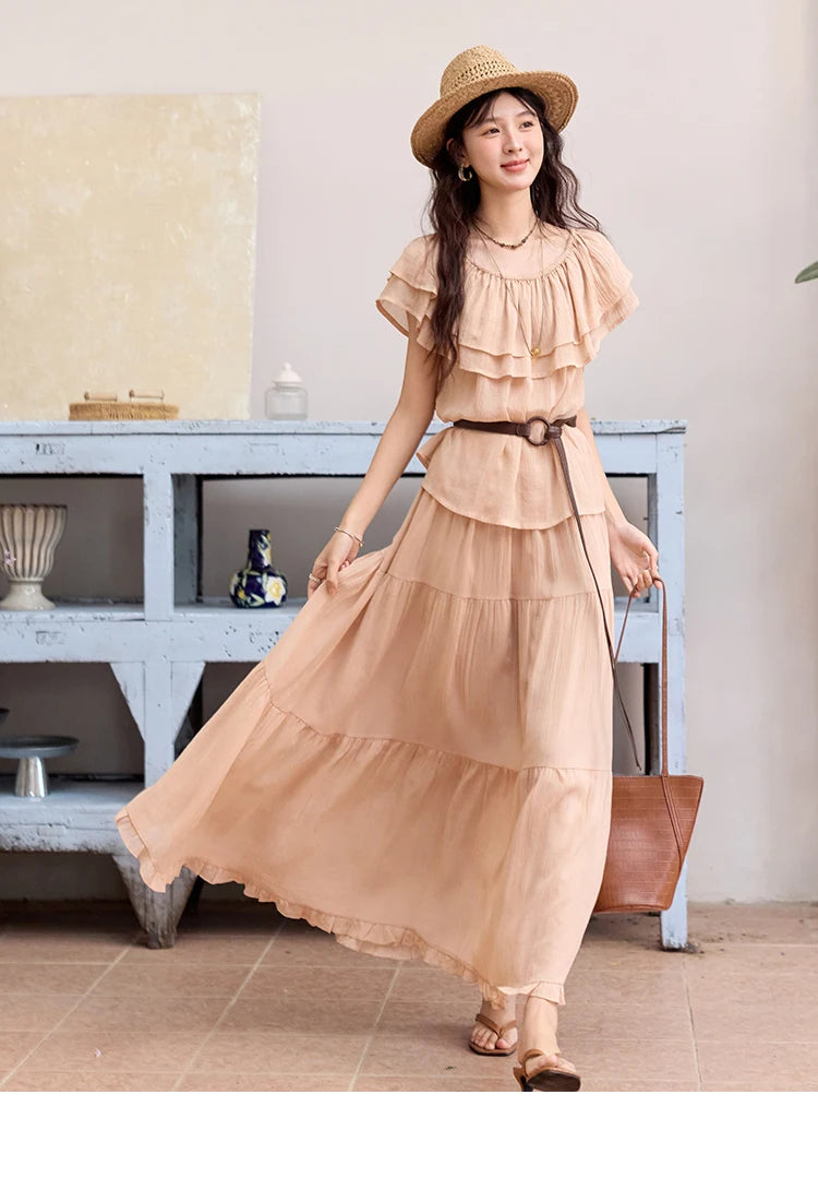 Mishow Lotus Leaf Edge Off Shoulder Top & Elastic Skirt Set MXE36T0637