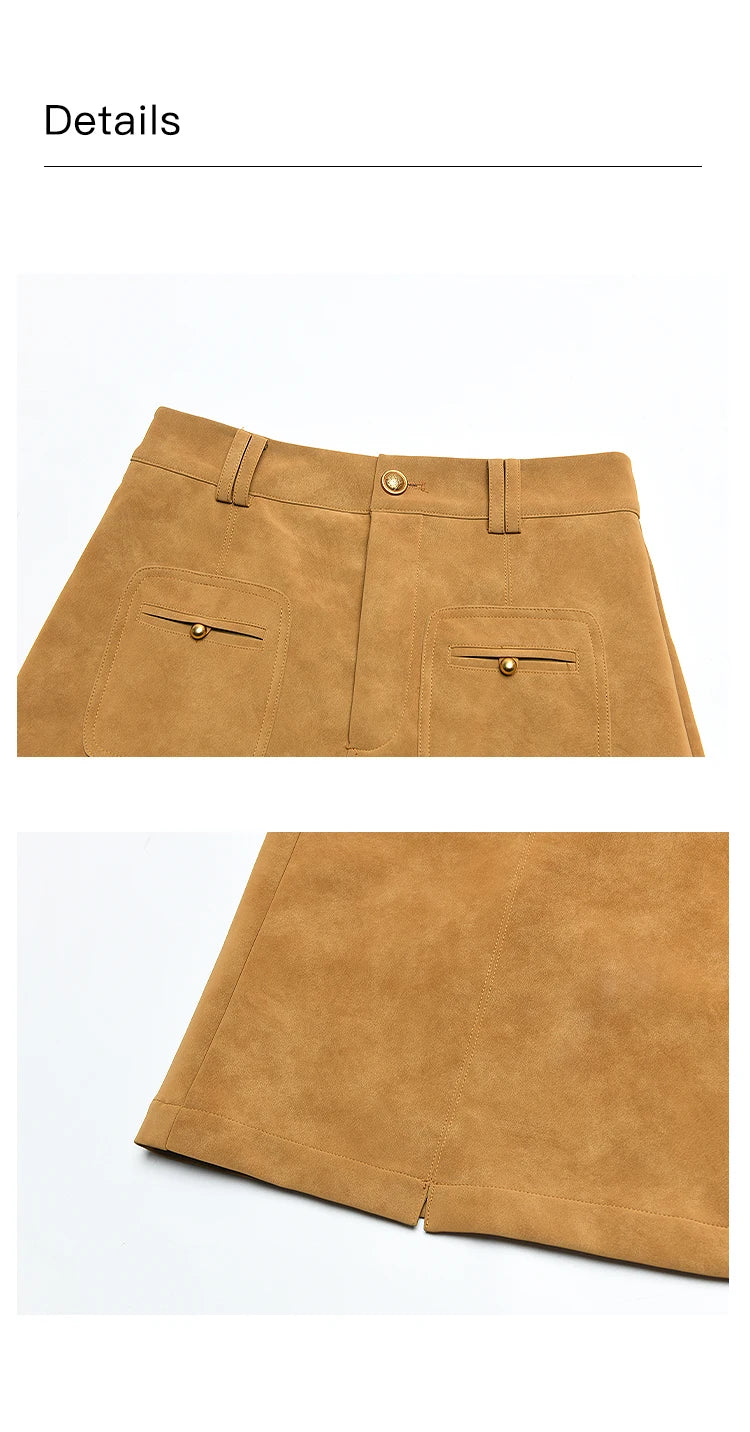 MISHOW High Waist Suede Midi Skirt Lip Pouch A-LINE MXD41B0486