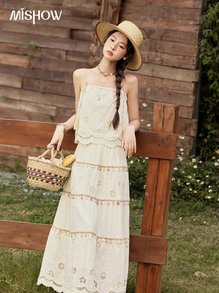 Mishow Bohemian Sleeveless Embroidery Top & Long Skirt Set MXE34T0568