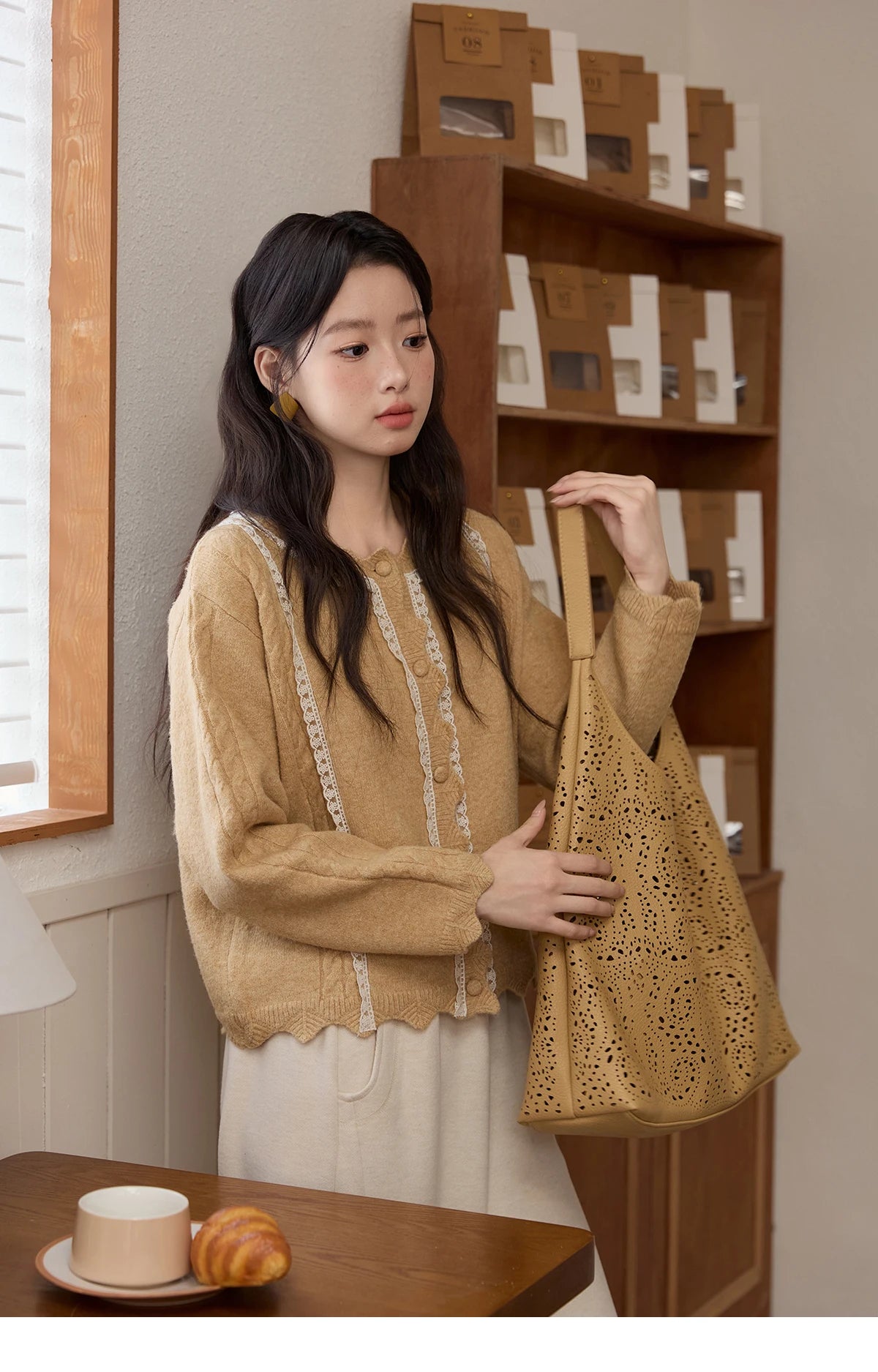 Mishow Yellow Lace Stitching Cable Knit Cardigan MXE51Z2546