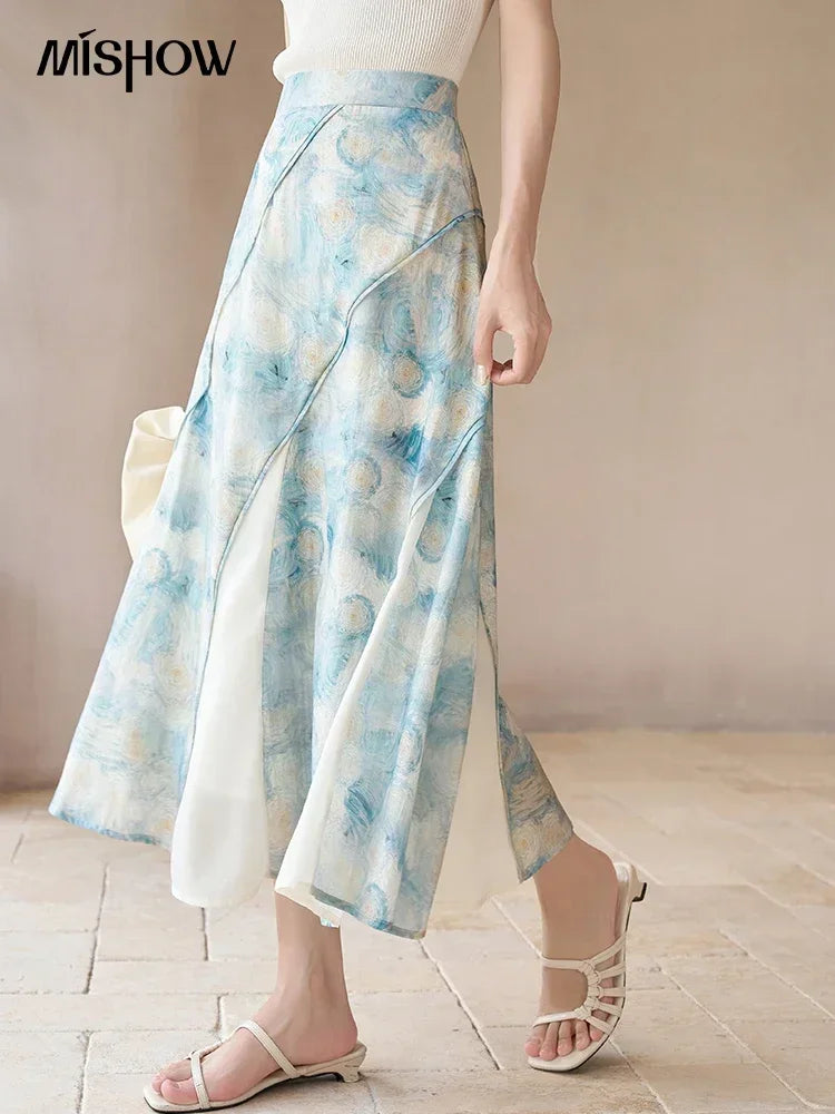 MISHOW Van Gogh Art Pleated Skirt High Waist A-LINE MXC39B0095