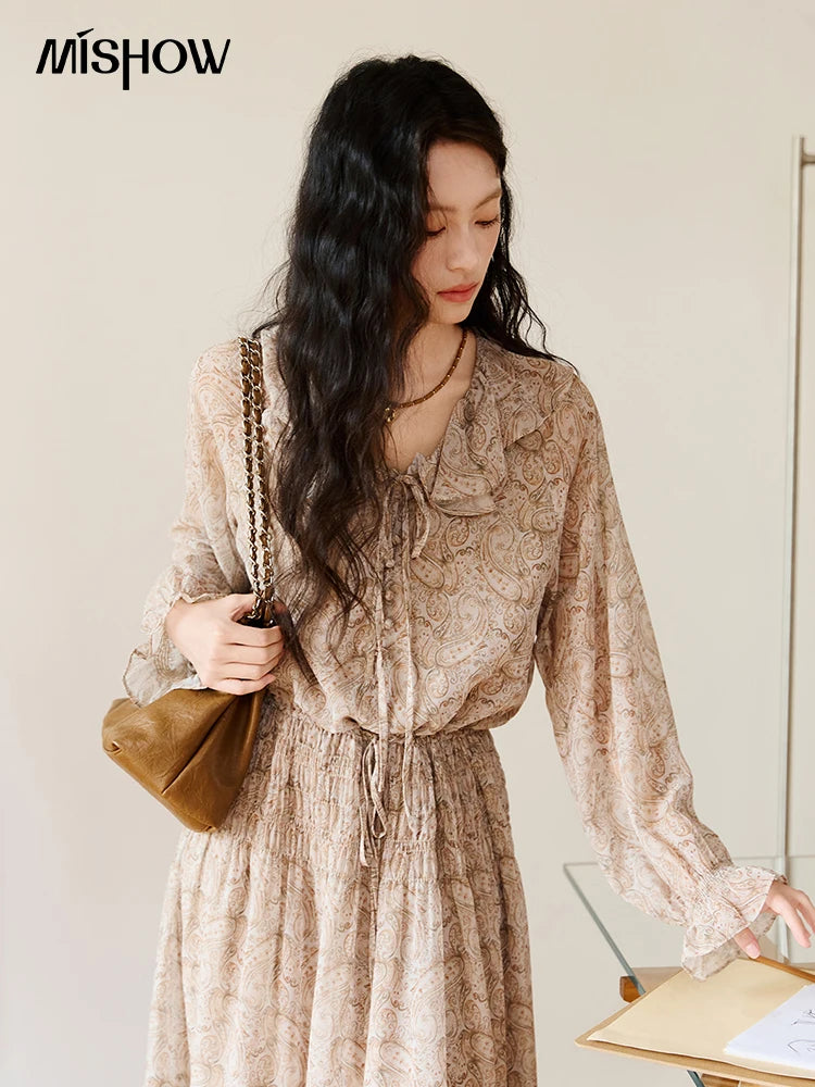 Mishow Cashew Flower Print Ruffled Tie Waist Dress MXE46L2520