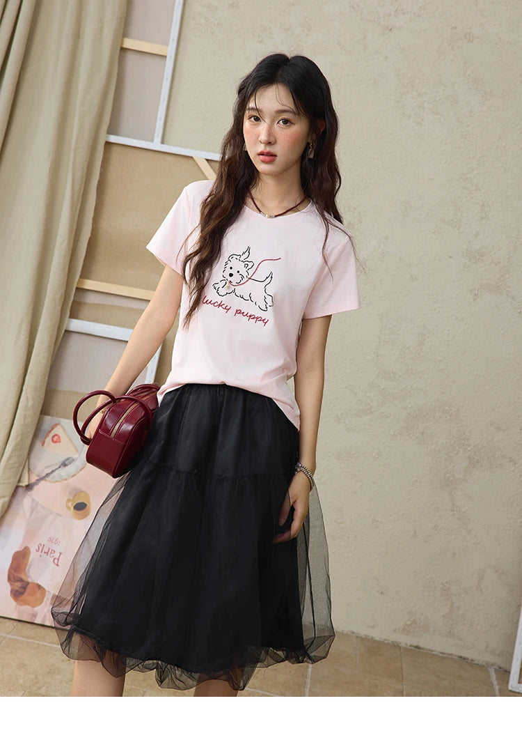 Mishow Cute Puppy Printed Short Sleeve Tee MXE36T0640