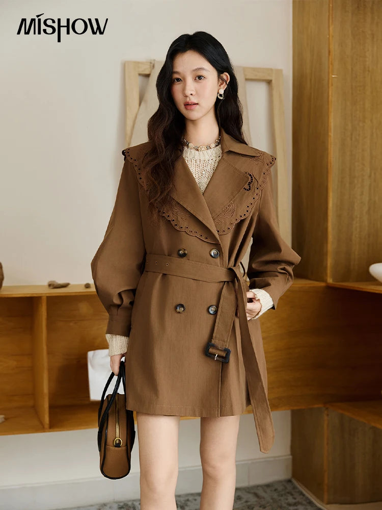 Mishow Hollow Embroidery Mid-Length Trench Coat MXE46W0862