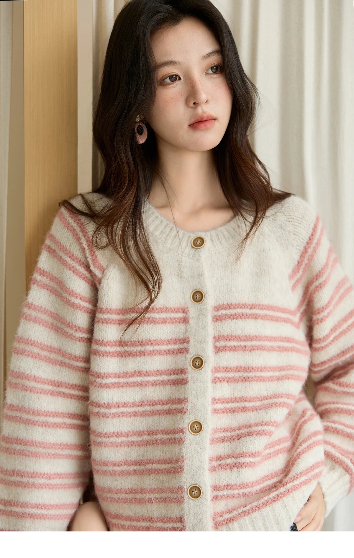 Mishow Pink Striped Wool Blend Cardigan MXE49Z2615