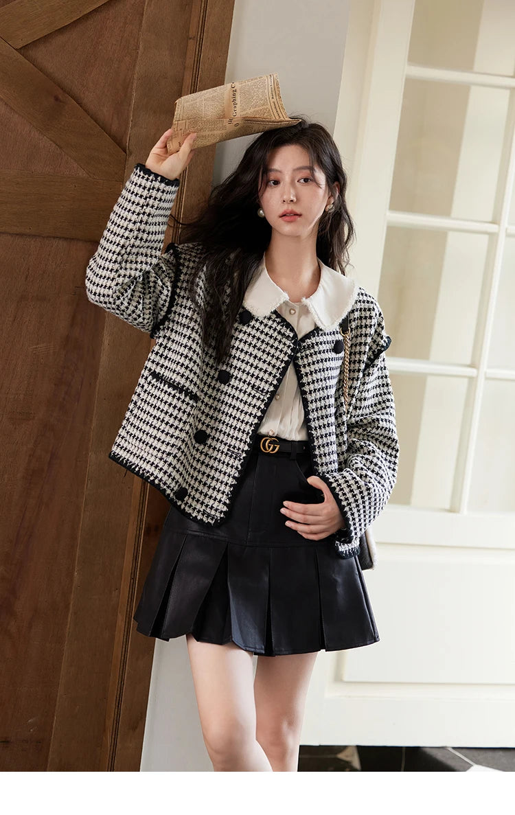 Mishow Red Plaid Double Breasted Tweed Jacket MXD56W0631