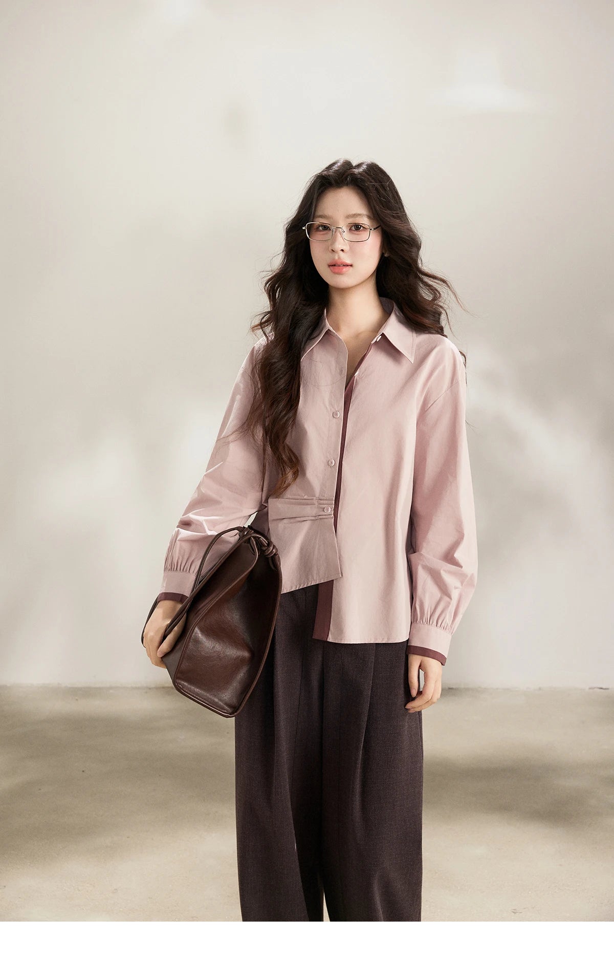 MISHOW French Cotton Contrast Shirt Polo Neck Asymmetrical MXF13C2435