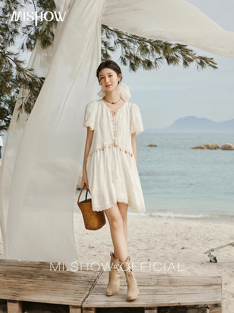 Mishow Bohemian V-Neck Shell Lace Midi Dress MXE33L2195