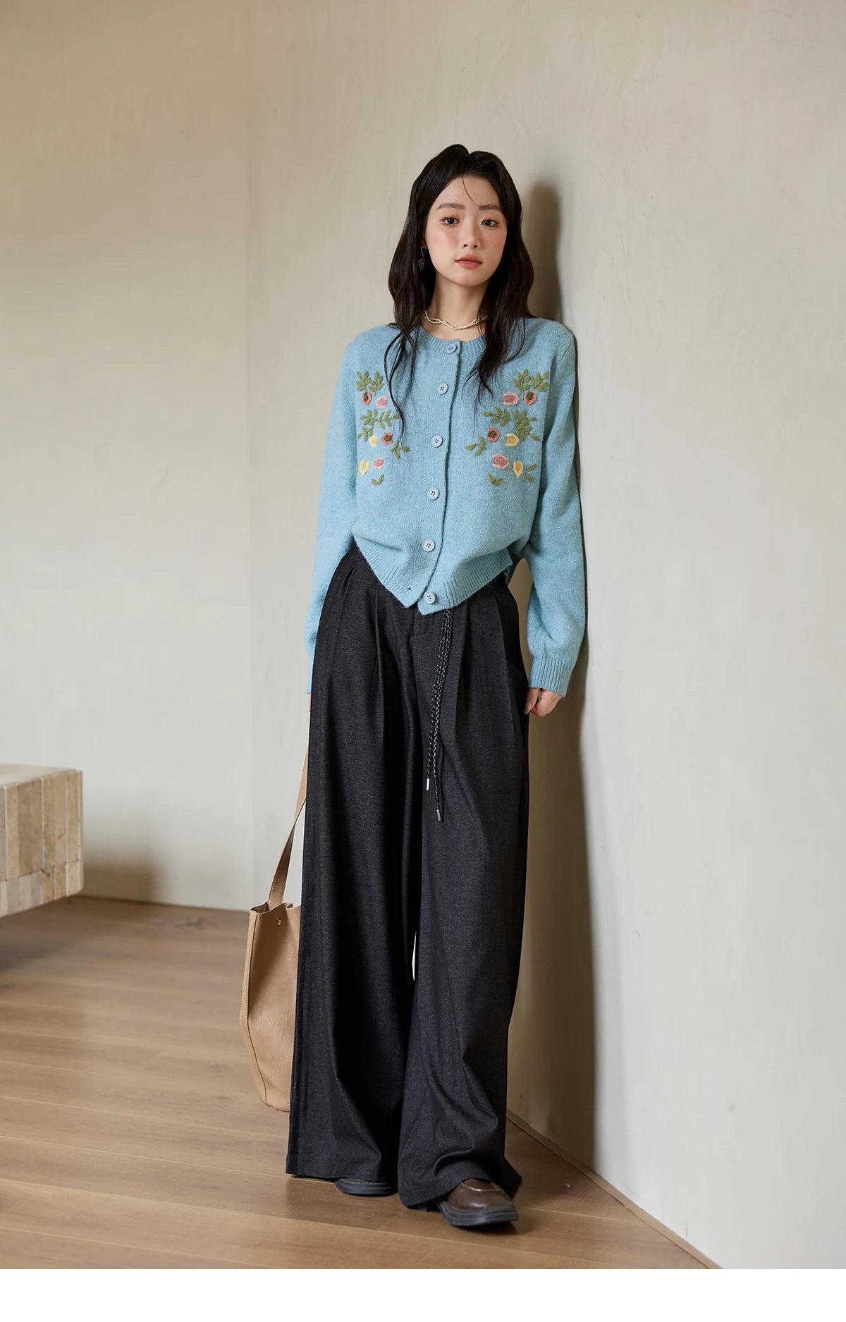 Mishow Blue Floral Embroidered Wool Cardigan MXE51Z2695
