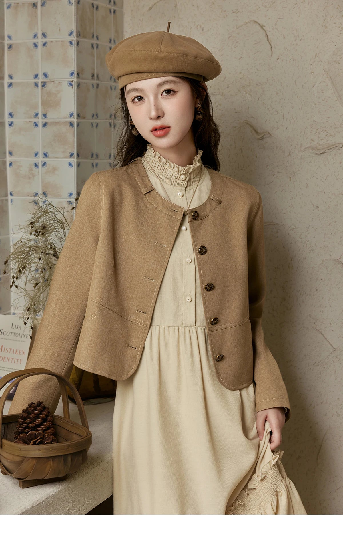 Mishow French Stand Neck Lotus Leaf Sleeve Dress MPD42L2036