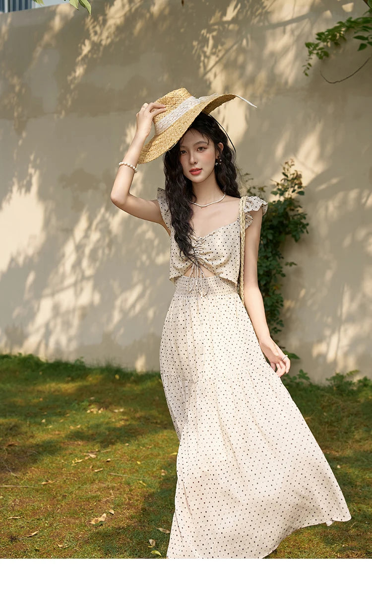 Mishow Polka Dot Flying Sleeve Fake Two-Piece Dress MXD28L1902