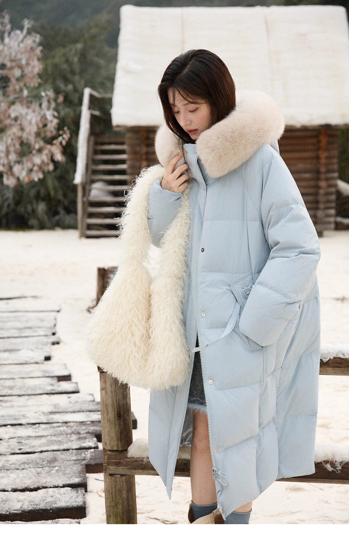 Mishow Hooded 90% White Duck Down Long Coat MXE51Y0079