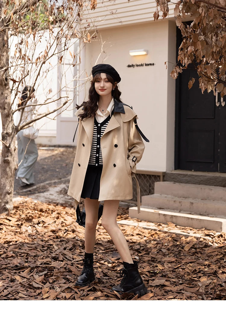 Mishow Polo Collar Patchwork Long Trench Coat MXB33W0399