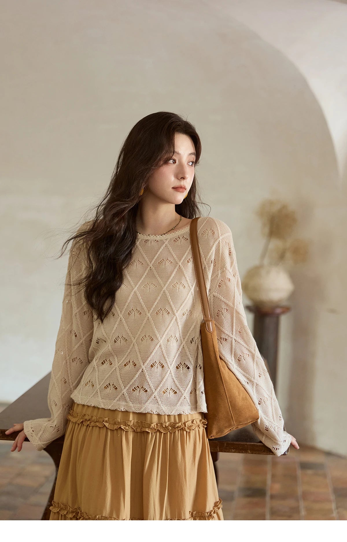 Mishow Diamond Patterned Hollow Scoop Neck Sweater MXE42Z1332