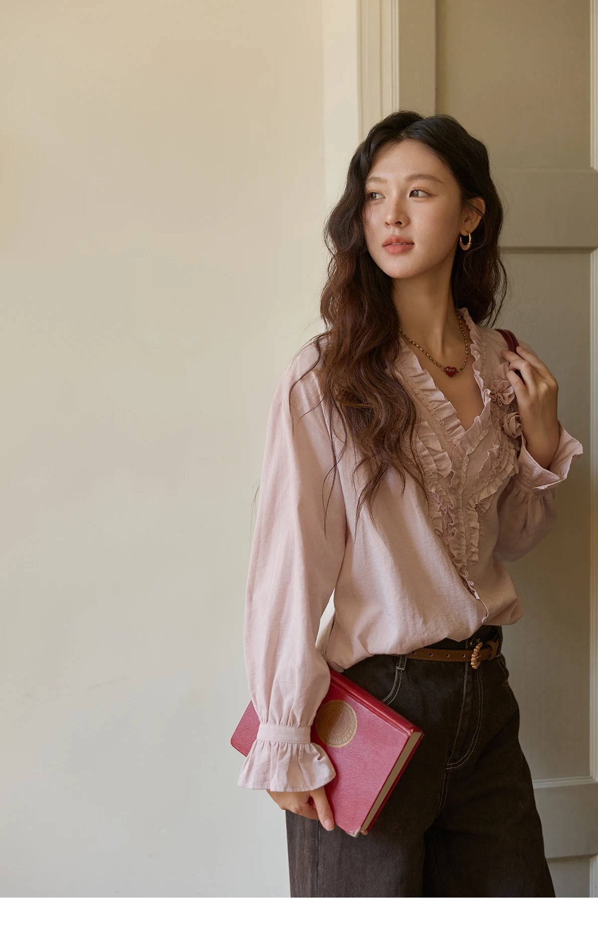 MISHOW Hand Sewn Rose Blouse Lantern Sleeves MXE44X2470